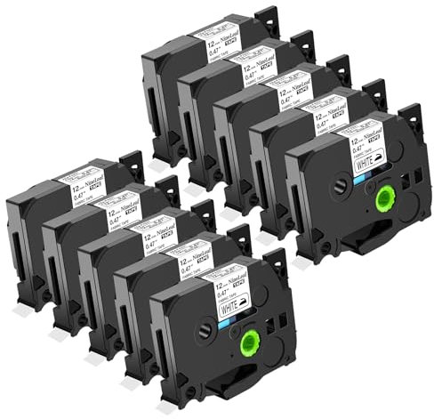 NineLeaf 10 x Ersatz für Brother P-Touch Tze-FA231 TzeFA231 TZFA231 Aze-FA231 12mm 0.47'' Textil-Aufbügel Bänder Kleidung Schwarz auf Weiß Schriftband für Ptouch PT-H101GB H105 Beschriftungsgerät