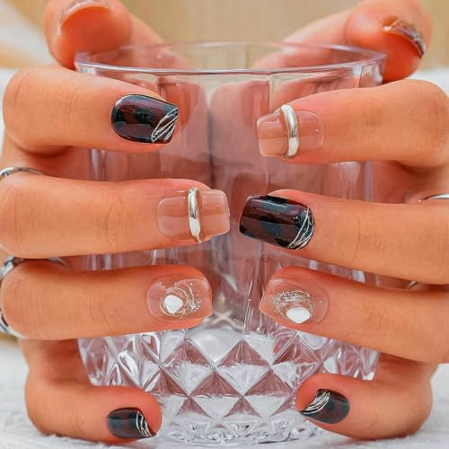 Sethexy Medium Long Coffin Handmade False Nails - Leopard Print, Gold Line, Winner Press on Nails Women Salon Stick on Nails 10PCS