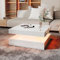 KEEPREAPER White Coffee Table with 16 LED Lights - Square Coffee Tables for Living Room - Modern Coffee Table with 2 Tier Storage, Mirror Effect Cocktail Tables for Home/Bar/Gaming Room/Waiting Room