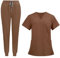 Dickly Krankenpflege-Uniform-Peeling-Set, Arbeitskleidung, Krankenschwester-Oberteil und -Hose, V-Ausschnitt-Peeling-Oberteil, Krankenpflege-Arbeitsanzüge, braun, S