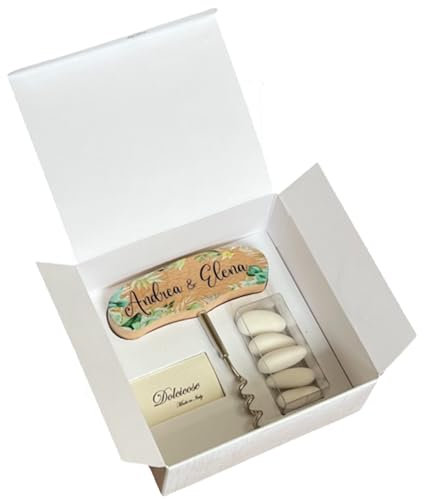 Regalami.shop bomboniera cavatappi personalizzabile completo di scatola confetti nastro e bigliettino personalizzato (foglie)