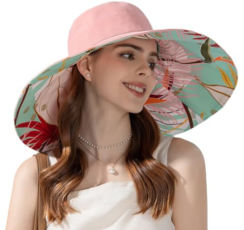 FEOYA Chapeau de Soleil à Large Bord UV Casquette Jardinage Capeline été Pliable Plage Rose Jardinage Femme