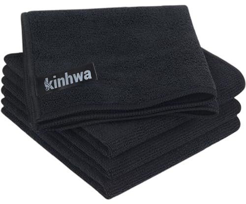 KinHwa Chiffon Nettoyage Microfibre Noir, Lavette Menage Torchon Vaisselle Super Absorbants Non Pelucheux Chiffon 30cm x 30cm 4 Packs
