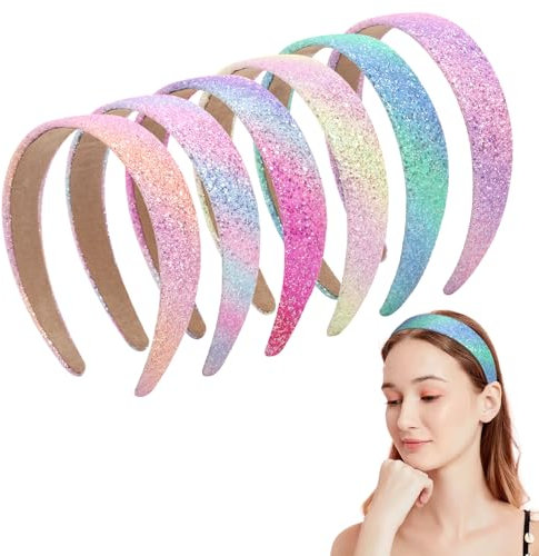 Candygirl 6 pezzi Cerchietti per Capelli Fascia, 3cm Cerchietto Arcobaleno Bambina Cerchietti per Capelli Bambina con Paillettes Glitterate per Ragazze Donne