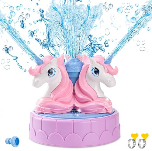 YAOZUP Wassersprinkler für Kinder, Einhorn Wassersprinkler mit 2 Schlauchklemmen, Garten Spielzeug Sprinkler Spiele, Einhorn Sprinkler Wasserspielzeug Kinder Outdoor ab 3 4 5 6 7 8 Jahre
