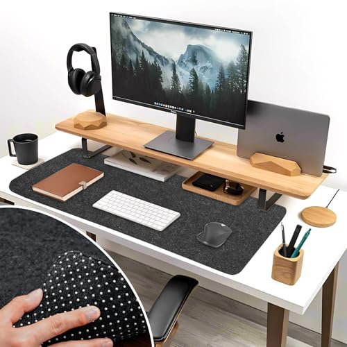 Pizsieat Tapis de Souris Feutre | 900 X 400 X 3mm | Grand Tapis Souris Desk Mat Antidérapant Tapis de Bureau Sous Main Bureau pour le Bureau et la Maison, Protection du Bureau(Gris Foncé)