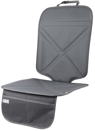 Viaviat Autositzschoner aus Leder, Wasserdichter Kindersitzunterlage mit Dicker Polsterung und 2 großen Taschen, Robuster Trittschoner für alle Autositze(Dunkelgrau)