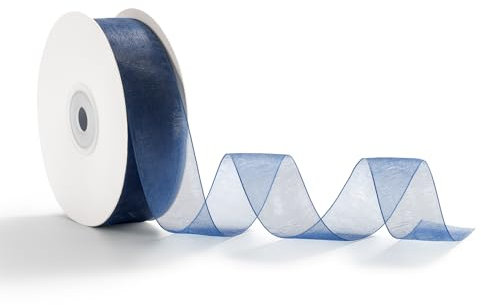 AOKSUNOVA Organzaband Dunkelblau 2,5cm x 45m Schleifenband Hochzeit Geschenkband Navy Organza Band