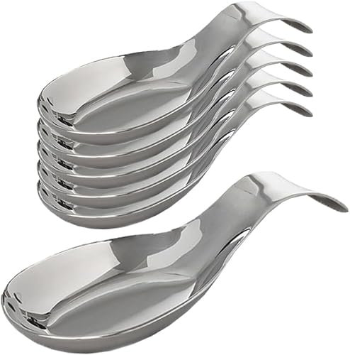 Kitchen Kemistry Acero Inoxidable Reposa Cucharas para Mostrador de Cocina, Soporte para Utensilios de Cocina para Cucharones, Pinzas y Espátulas, Reposa Cucharas para Trabajo Limpio- Paquete de 6