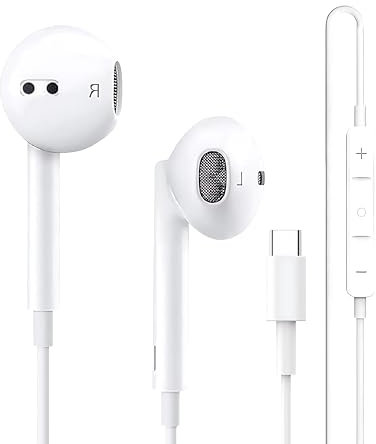 USB C Wired Headphones with Mic, Noise-Cancelling Type C Earphones for iPhone 15, 15 Pro, 16, Samsung S20, S21, S22, S23, Note 10, 20, 21, In-Ear Hi-Fi Headphones for Android Devices (Type C)