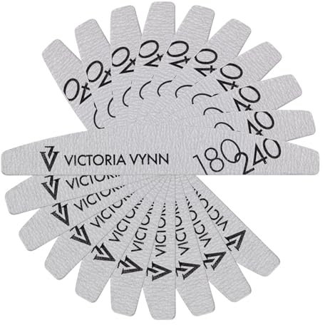 Victoria Vynn Double Sided Nail File Emery Board Nail Styling Manicure Tools 10pcs (180/240 White Crescent)