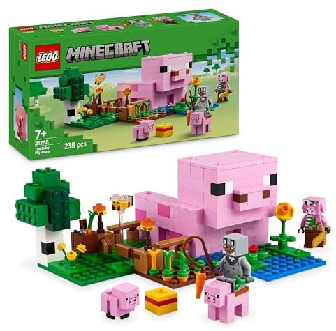 LEGO Minecraft The Baby Pig House Building Toy - Farm Animal Set Includes a Forest Biome, Hero Figure and Mobs, Gift for Children Age 7+