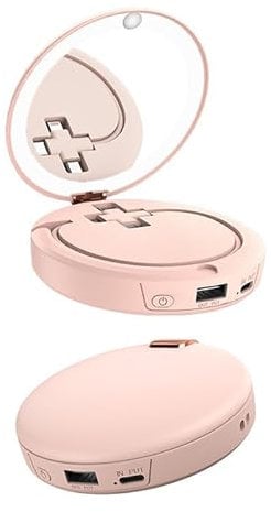 3 IN 1 Electric Hand Warmers Rechargeable For Women+Make Up Mirror Travel+Portable Charger Power bank,Light up Handbag Mirror Women Gift Easter Gift for Her Self love (Pink with standard package)