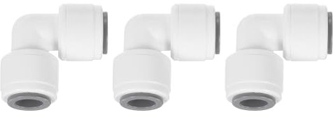 QUARKZMAN 3 raccordi Push to Connect per tubi d'aria, 5/16 x 5/16 OD, raccordo rapido in plastica, angolo di 90 gradi, per sistema di acqua RO, bianco (8-8 mm)