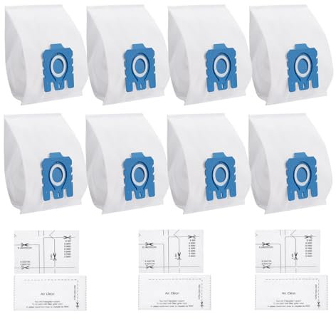 8 Pack Dust Bags Compatible with Miele Hoover Bag, GN Vacuum Bags for Classic C1, Complete C2 C3, S2 S5 S8 S400 Series, with 3 Motor Filters & 3 AirClean Filters
