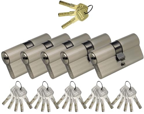 SEPOX 5 Pack 60mm(30/30) Euro Double Lock Cylinder, Master Key System, Brushed Nickel, Alloy Casing High-Security 6-Pin Brass Cylinder Plug, for Front Door, Office & Airbnb Key Management