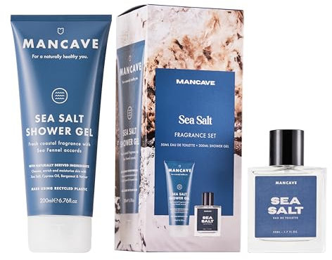 ManCave Sea Salt Men's Fragrance Gift Set, 50ml Sea Salt Eau de Toilette, 200ml Shower Gel, Marine Citrus, Men Perfume Set, Fragrance Set for him, Present idea for him