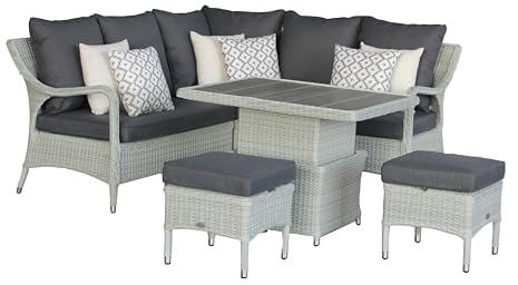 Bramblecrest Cherington Cloud Rattan Mini Corner Sofa with Dual Height Table & 2 Stools
