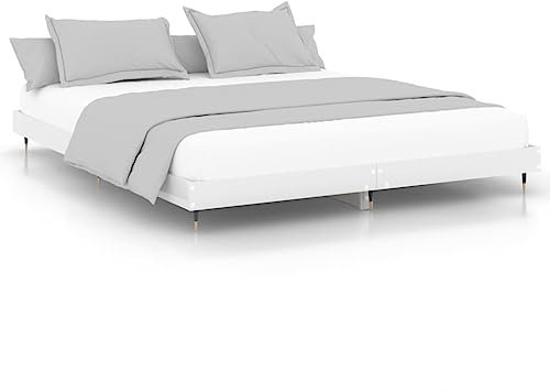Eleganz Bettgestell Hochglanz-Weiß 160x200 cm aus Holzwerkstoff - Modernes Design für Schlafzimmer, Stabil & Langlebig - Ideal für kleine Räume