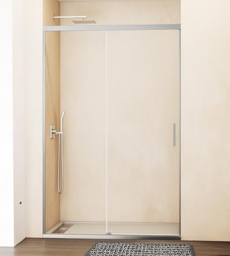 Pareti e altro | Box doccia frontali in vetro | Box doccia in vetro senza profilo inferiore | Maniglia per bagno con doccia fissa e facile pulizia (NIQUEL, 110-115 cm)