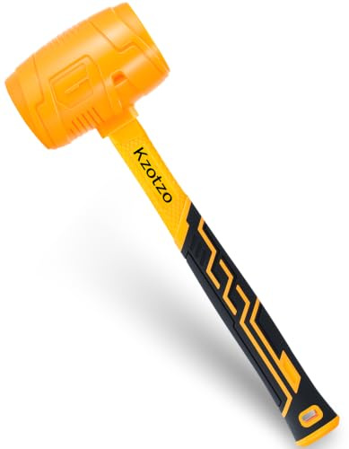 16oz Rubber Mallet Hammer, Fiberglass Handle, Rubber Mallet for Flooring, Tent Stakes, Woodworking, Camping, Soft Blow Tasks without Damage, 2025 upgraded seamless rubber hammer(yellow) (16OZ)