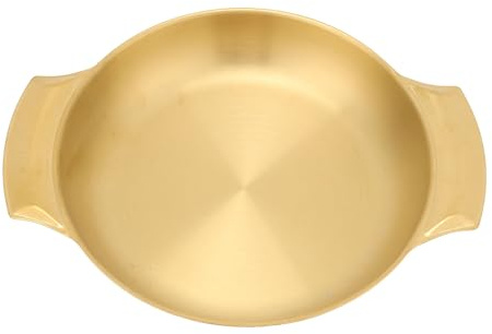 Fictory Paella-Pfanne aus Edelstahl, einfache Reinigung, gleichmäßige Erwärmung, Doppelohr-Design, flache Unterseite, kleine Größe, perfekt für gleichmäßiges Kochen