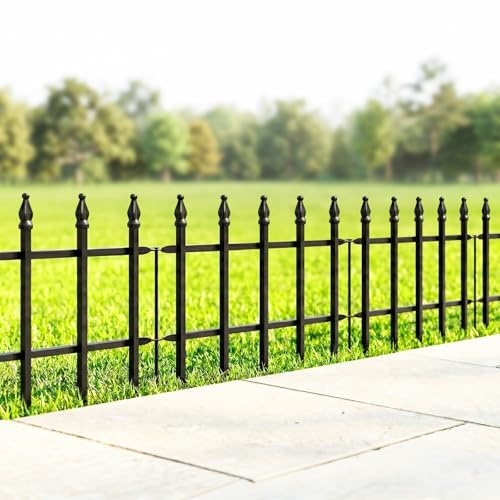 Thealyn Metall Dekorativer Gartenzaun Zaunpaneel Grenze Faltbarer Zaun Landschaftszaun für Blumenbeet, Hof, Tier Barriere (Schwarz, 30 cm H x 2 m L (5er-Set))