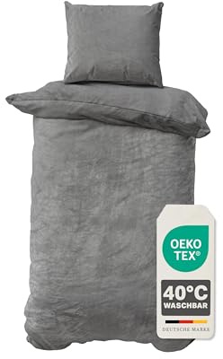 Devior Cashmere Touch Bettwäsche Winter 2-teilig, Grau – 135x200 & 80x80 cm – Flauschig warme Bettwäsche für den Winter – Bettbezug flauschig mit Reißverschluss – Wendeoptik – Oeko-TEX®