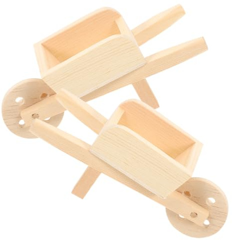 OFFSCH 2 Pcs Miniature Wooden Wheelbarrows Models for Doll House, Natural Color Mini Cart Barrows, Mini Landscape Garden Decor Accessories