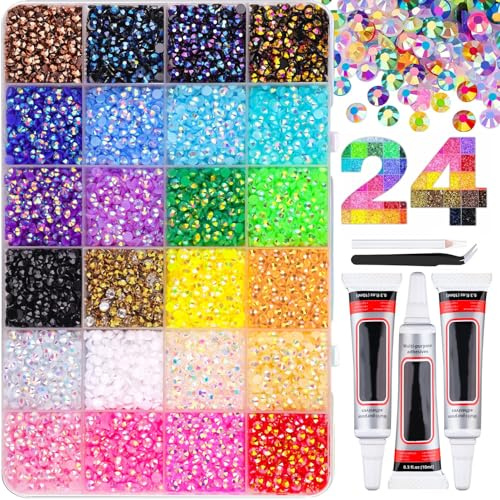 Bedazzling Kit with Glue and Pen, 24 Colors Bedazzle Rhinestone Kit | Multicolor Flatback Rainbow Gems for DIY Crafting, Rhinestones Bedazzler Kits for Clothing Shoes Nail Book Diamond Art