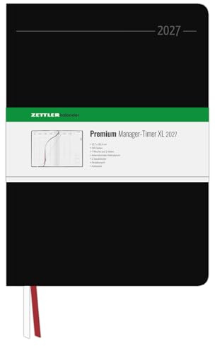 Manager-Timer XL Tucson schwarz A4 2027: Wochenkalender 22x30 cm mit 1 Woche auf 2 Seiten, Tucson-Einband, halbstündige Zeiteinteilung 7-21 Uhr, Monatsregister für Arbeit & Studium