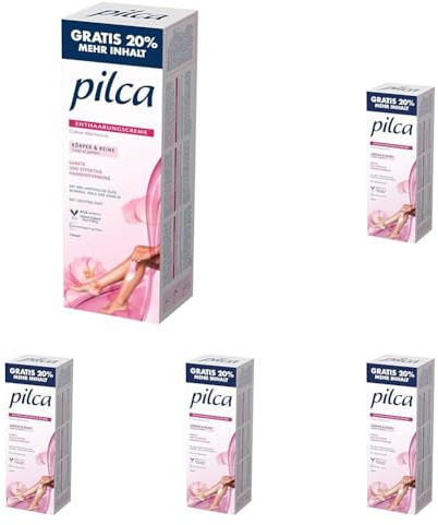 Pilca Enthaarungscreme | sanfte Haarentfernung für Beine, Arme, Achseln & Bikinizone | mit Moringa-, Amla- & Kamelien-Öl | inkl. Präzisionsspatel | vegan & ohne Mikroplastik | 150ml (Packung mit 5)