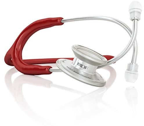 MDF MD One - Stéthoscope à double pavillon, Stéthoscope professionnel pour adultes - Acier inoxydable - Tubulure bordeaux, Lyre/pavillon argent (MDF77717)