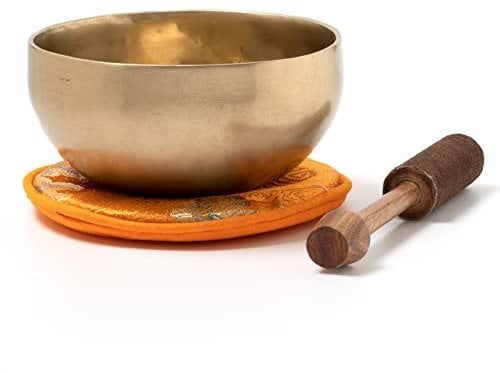 Tibetische Klangschale I ca. 400 g I für Achtsamkeit, Yoga, Meditation, Grundschule, Kindergarten I Inkl. Klöppel/Pad I Handgeschmiedet I Fair Trade aus Nepal