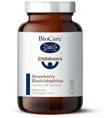 BioCare Children's Strawberry BioAcidophilus, 60g Powder | 2 Billion Lab4 Friendly Bacteria Per Daily Intake, Suitable for Vegetarians, Vegans & Children from 6 Months Old