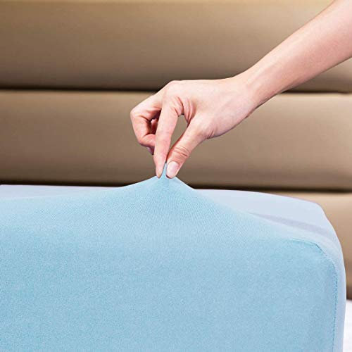 Family Bedding Super King Size Sheet Bed Cover - Deep Pocket 100% Cotton Jersey Fitted sheet 4 Way Stretch Blue Bedding - Shrinkage and Fade Resistant. (Super King (180x200cm), Blue).