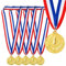 6 Stück Goldfarbene Medaillen 1. Platz am Band für Wettbewerbe, Turniere, Zinklegierung, 5 cm