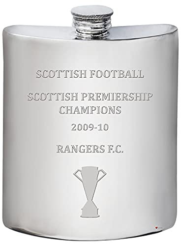 I LUV LTD 6oz Hip Flask for Glasgow Rangers 2009-10 Scottish Premiership Champions Football Memorabilia Mens Birthday Personalised Gifts Pewter Whisky Accessories