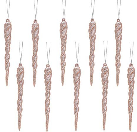 Christmas Concepts® Decorazioni ghiacciolo glitterate 12 cm - Guarnizioni per alberi di Natale di lusso (Oro rosa, Confezione da 10)
