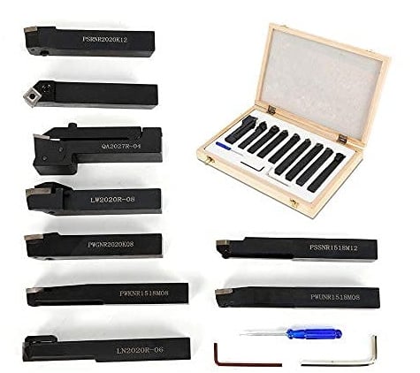 9-teiliges Set Drehwerkzeug Drehstahl Satz 20 mm HM mit Wendeplatten Drehstähle Drechselbänke