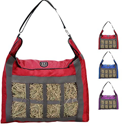 Harrison Howard Premium Durable Slow Feed Horse Hay Bags 1680D Oxford Cloth Heavy Duty Large Capacity Horse Feeding Bag-Scarlet Red