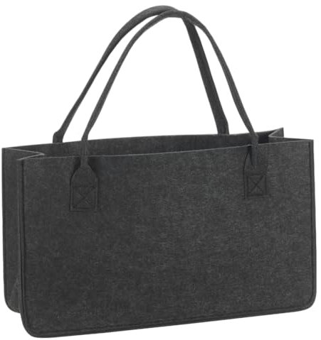 TERRA SELL Einkaufstasche, Tasche aus Filz/Umhängetasche/Schultertasche/Filztasche zum Einkaufen-Brennholz/Kaminholz/Ofen/Zeitung Tasche - Tragetasche, Henkeltasche, Einkaufstasche 45x15x26cm grau