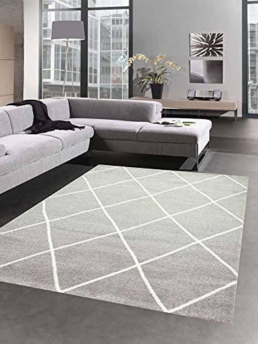 CARPETIA Skandinavischer Teppich Wohnzimmer Rautenmuster Creme weiß grau pflegeleicht Größe 160x230 cm