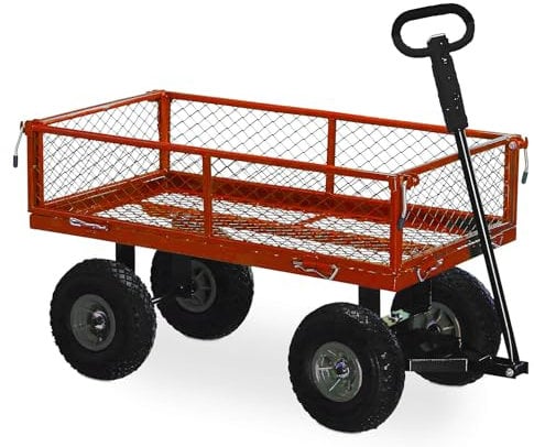 CARRELLO DA GIARDINO PORTA ATTREZZI CON RIMORCHIO A SPINTA | CARRIOLA DA GIARDINO A 4 RUOTE IN METALLO