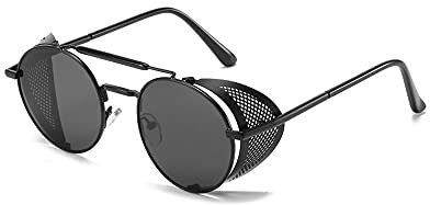 BOUACOUA Runde Sonnenbrille Retro Vintage Herren Damen Steampunk Sonnenbrille mit Metallrahmen