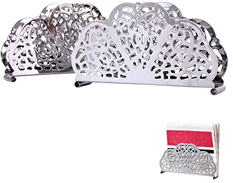 2 Stück Serviettenhalter aus Edelstahl, Tischserviettenhalter, Serviettenspender aus Edelstahl, Langlebig, für Küchenarbeitsplatten, Esstisch, Partydekoration (14 x 7,6 x 3,2 cm, Silber)