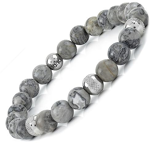 10:10 Elastisches Armband für Damen und Herren mit Natursteinen Durchmesser 8 mm, widerstandsfähiges Armband Made In Italy