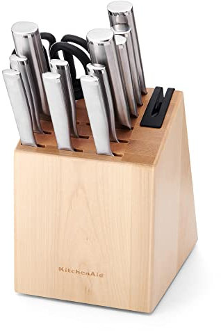 KitchenAid Gourmet - Set di blocchi in acciaio inox forgiato con affilacoltelli incorporati, naturale