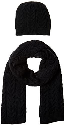Amazon Essentials Damen Set mit Zopfstrickmütze und Schal, Schwarz, Einheitsgröße