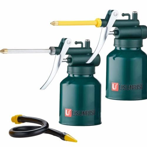 Lot de 2 bidons d'huile en métal vert avec 3 becs verseurs 22,9 cm Flexible, 7,6 cm Droit pour lubrification